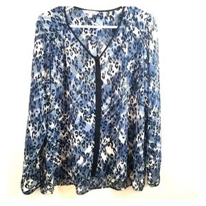 CAbi blue black sheer blouse #977